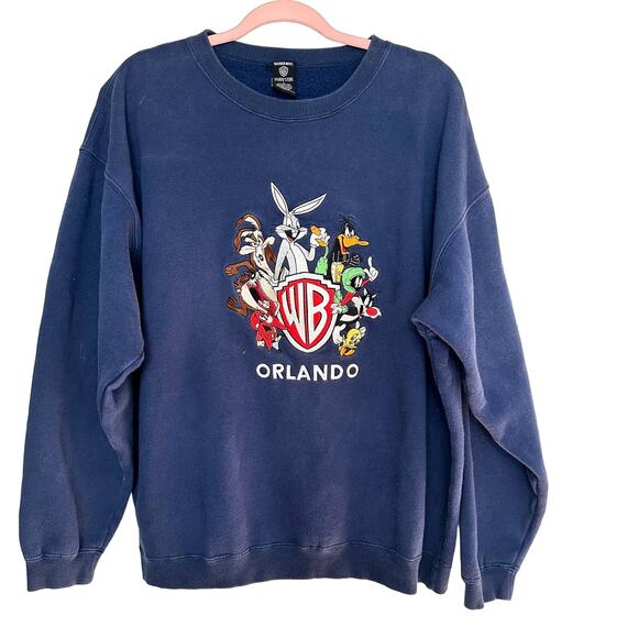 Vintage Looney Tunes Sweatshirt Orlando Embroidered Navy - Picture 1 of 4